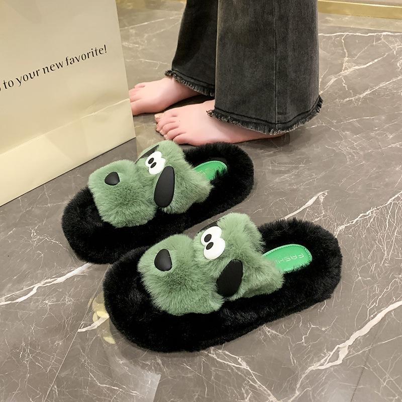 Internet Celebrity Thick Bottom Fluffy Slippers Women Wear 2025 Autumn and Winter New Cute Cartoon Fluffy Lazy Home Cotton Drag