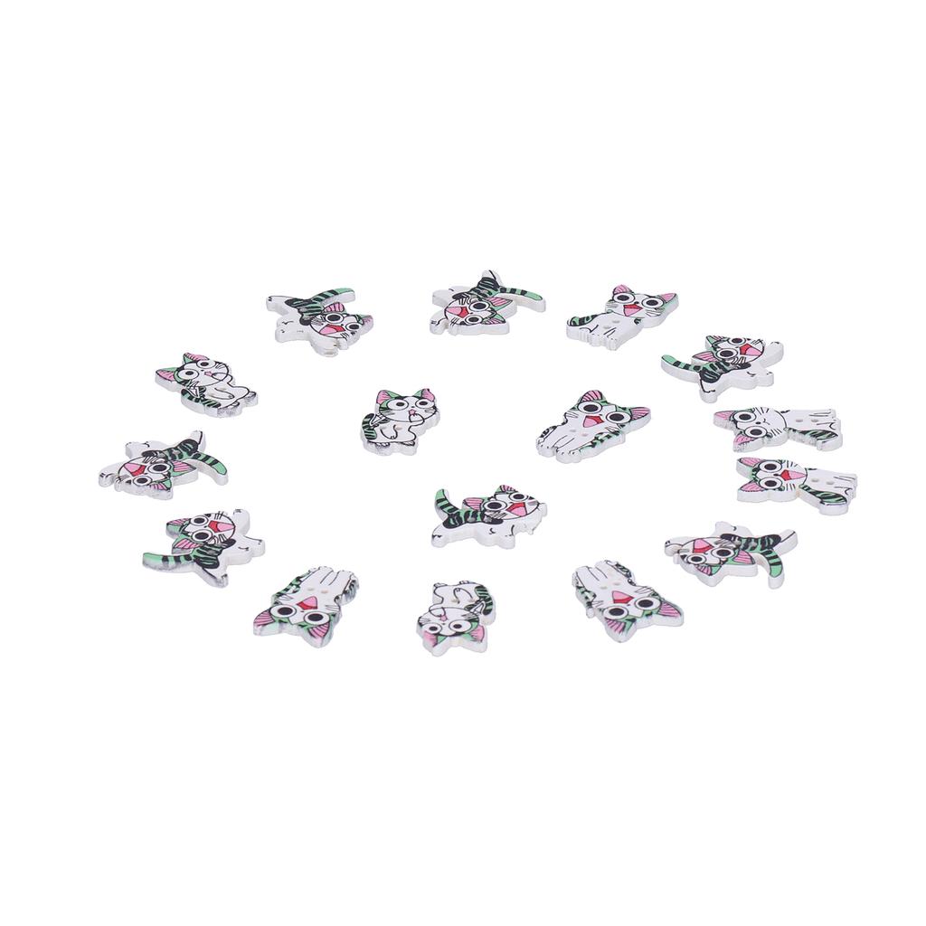 50 Stück Holzknöpfe Cartoon Niedliche Katze Form Knöpfe für Handgemachtes Nähen Dekoration