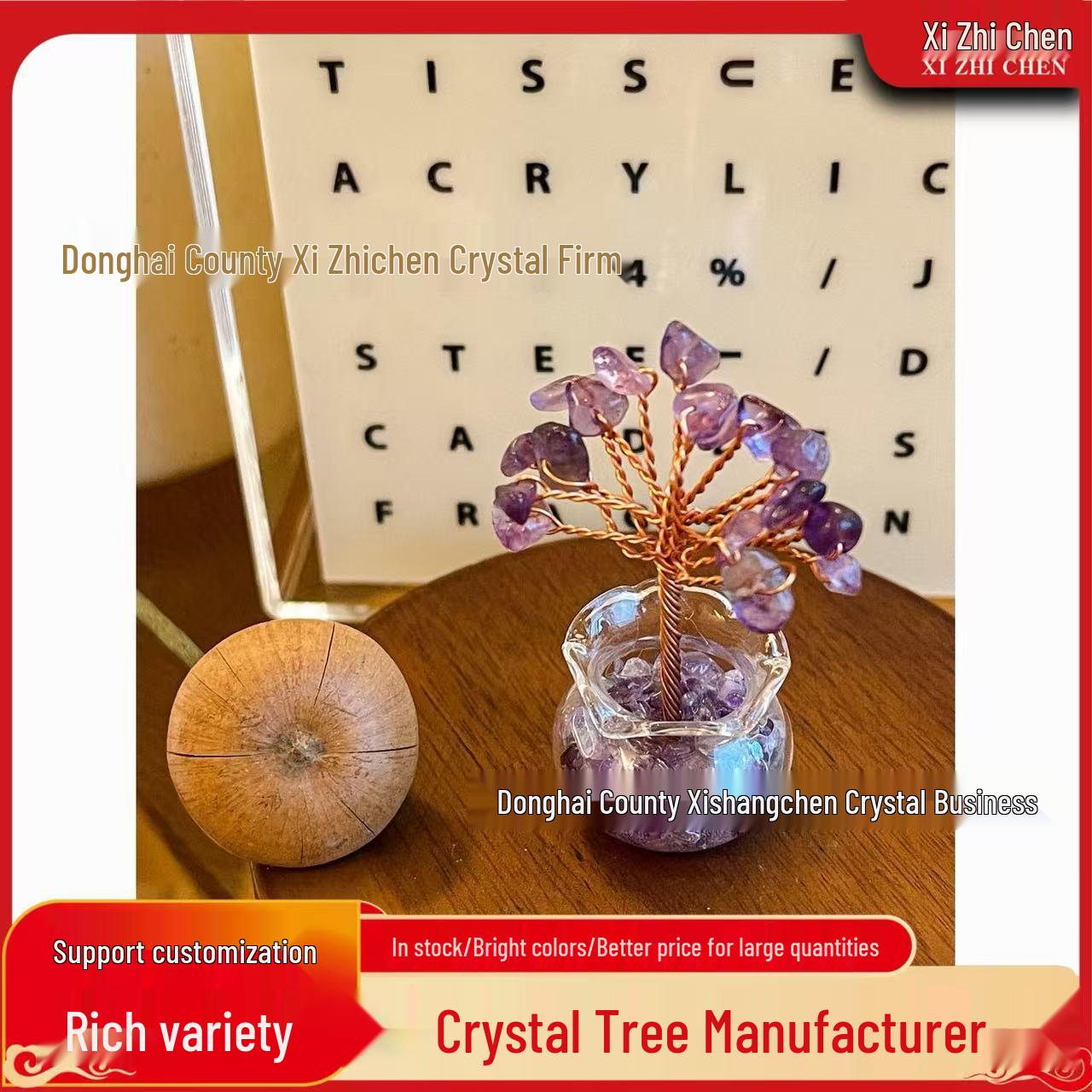 Natural Crystal Money Tree Wishing Bottle - Desktop Ornament, Lucky Crystal Decoration for Home or Office. Citrine 9 pcs