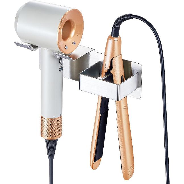 Hair Dryer Holder Wall Mounted, Hair Straightener Holder Stainless Steel, Adhesive Blow Dryer and Hair Straightener Holder, Bathroom Bedroom Hair