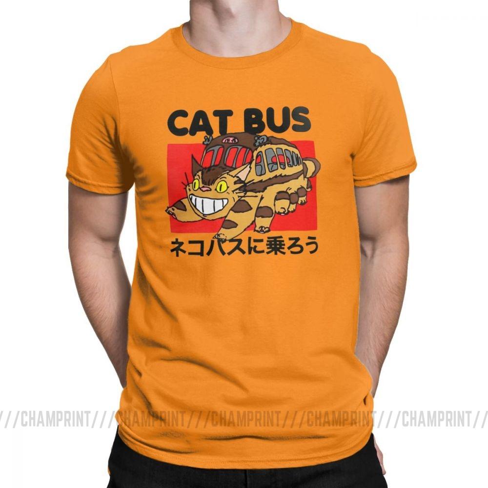 Men S T Shirt Cat Bus Funny Cotton Tee Shirt Short Sleeve My Neighbor Totoro T