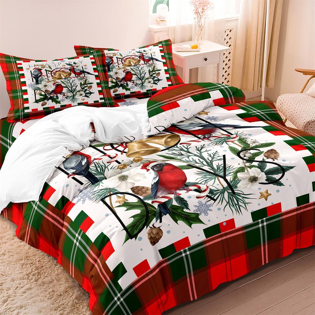 3Pcs Christmas Grid Pattern Duvet Cover, Comfortable And Soft Bedding Set For Bedroom Dormitory Room Decoration Christmas Gift