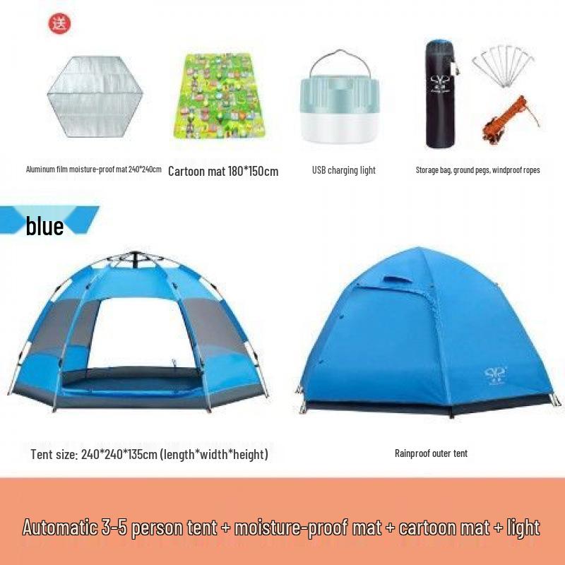Quick Open Folding Double Layer Tent for 3-5 People - Perfect for Camping, Beach, or Park