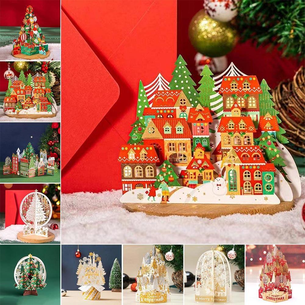 

Gold Plated Merry Christmas Blessing Cards Paper Paper Carving Postcard Festival 9