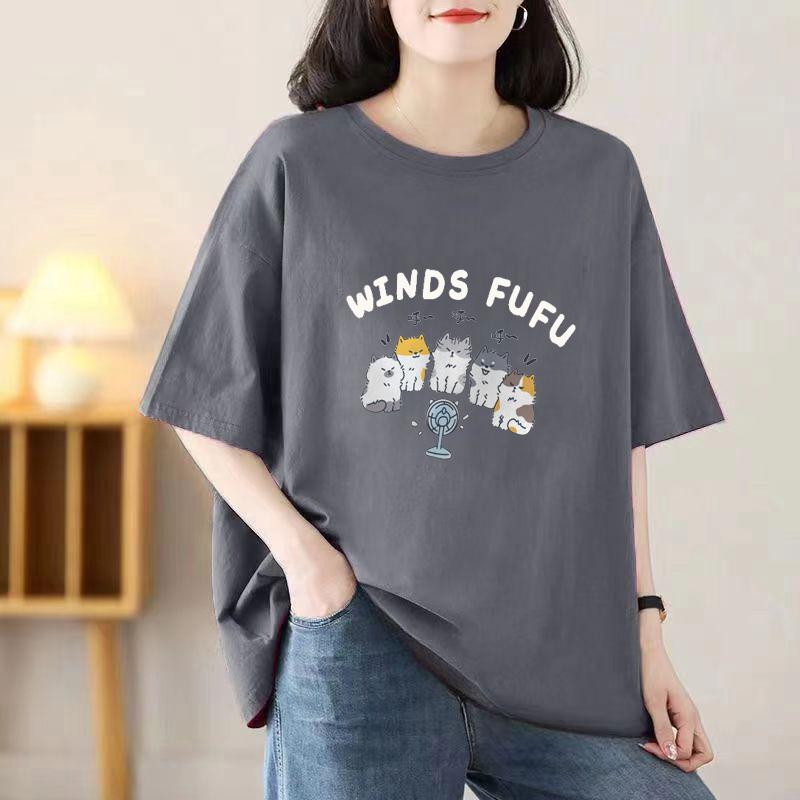 Short-sleeved T-shirt Women Loose 2025 New Spring and Summer Round Neck Medium-length Half-sleeved Blouse