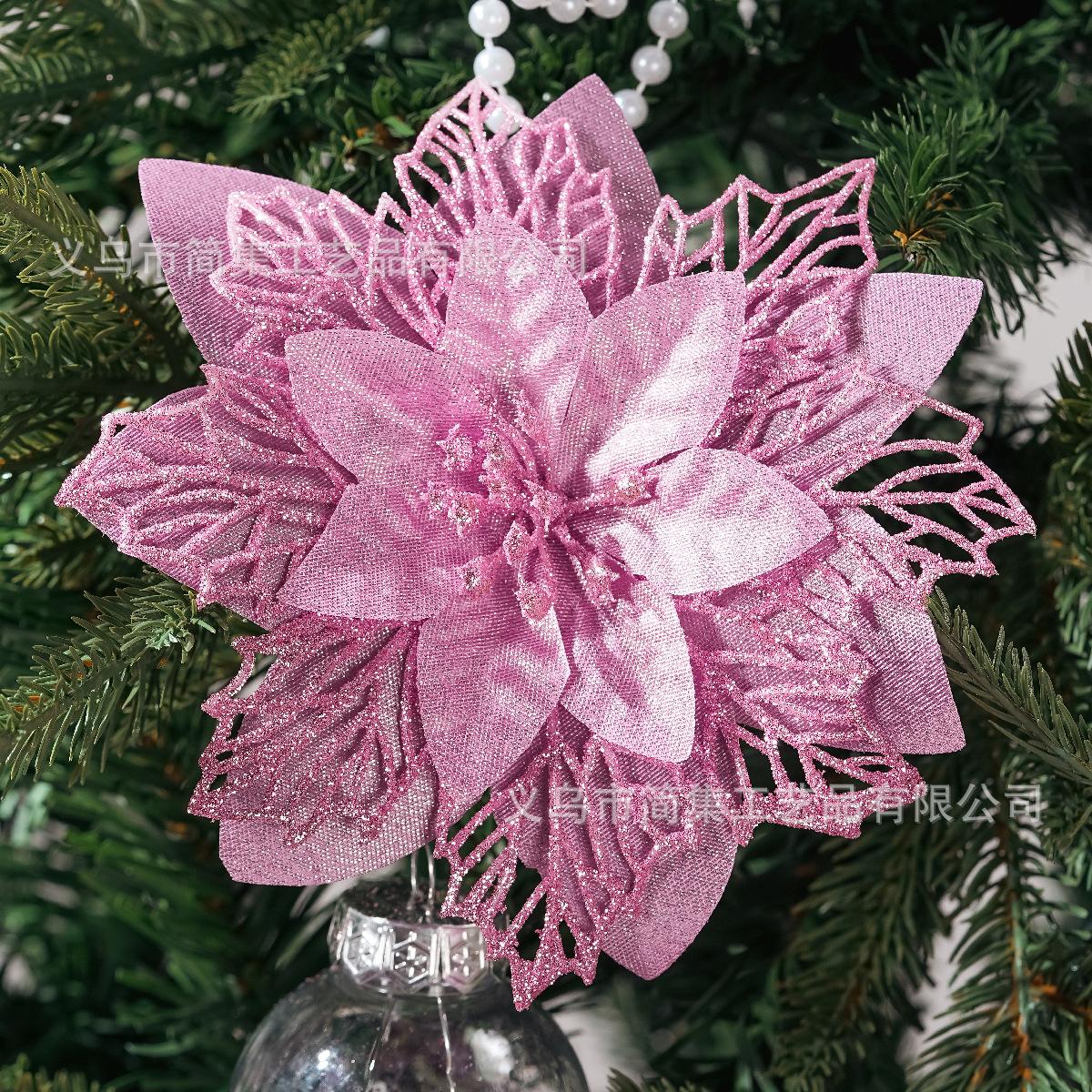 

Искусственные рождественские цветы пуансеттии с блестками, рождественские украшения, цветочные украшения для рождественской елки со стеблями, сделай сам рождественский венок, праздничный домашний декор для вечеринки Pink