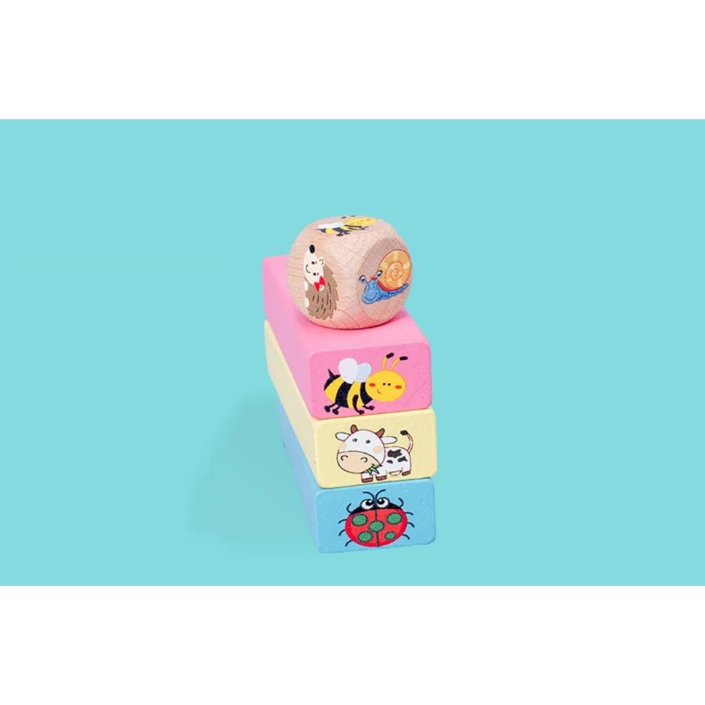 Number Animal Wooden Blocks Game Domino Stacking Blocks Stacking Tower Fun Outdoor Lawn Yard Game Education Toys