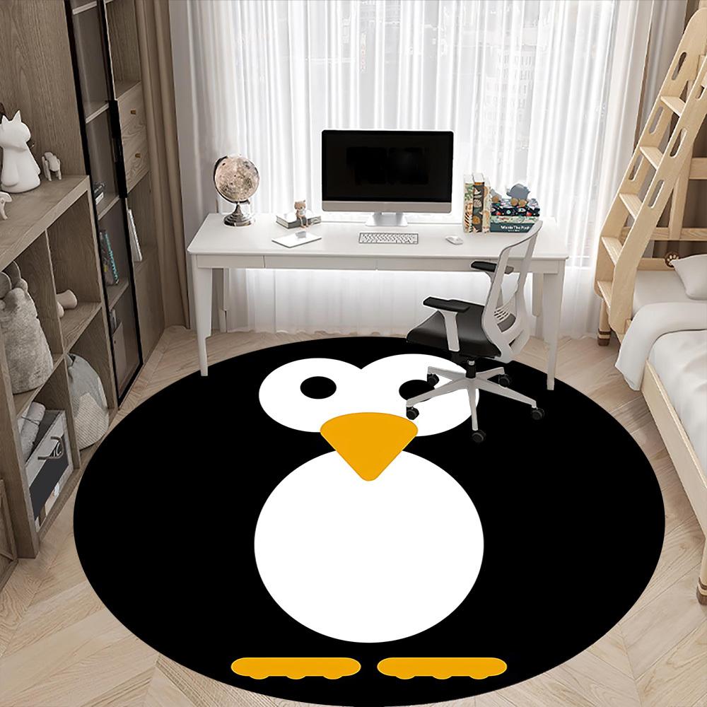 1pc Penguin Office Round Area Rug, Indoor Mat Suitable For Office, Under Office Chairs Bedroom Living Room Home Decor, Room Deco