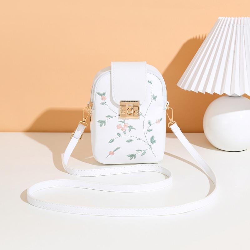 

Women s bags trendy fashion casual versatile embroidered lock zipper shoulder vertical mobile phone bag messenger bag белый