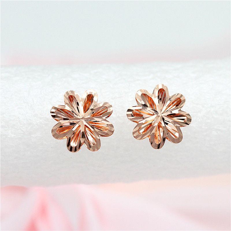 Exquisite Russian Purple Gold Classic Car Flower Rose Stud Earrings Sweet Rose Gold Hollow Flower Stud Earrings Jewelry