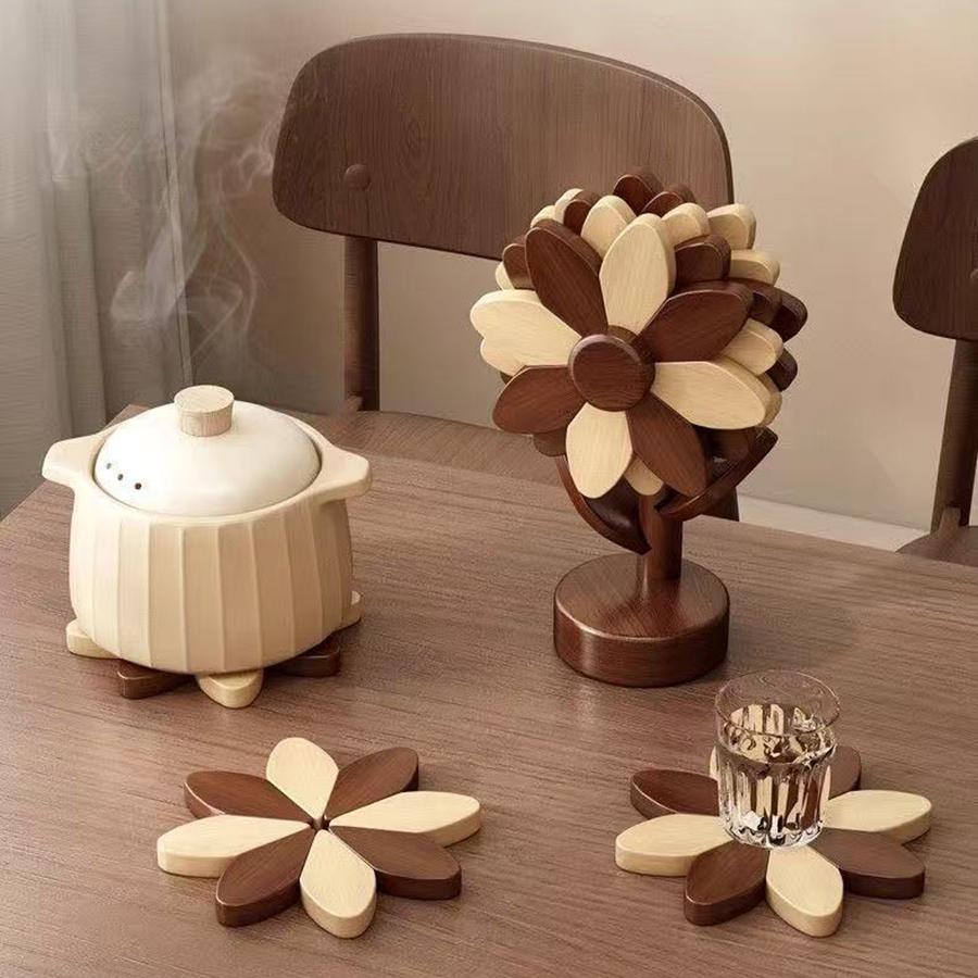 Sunflower Coasters Placemats Insulation Mat Solid Wood Dining Table Anti Scalding Mat Festival Gift Home Decoration