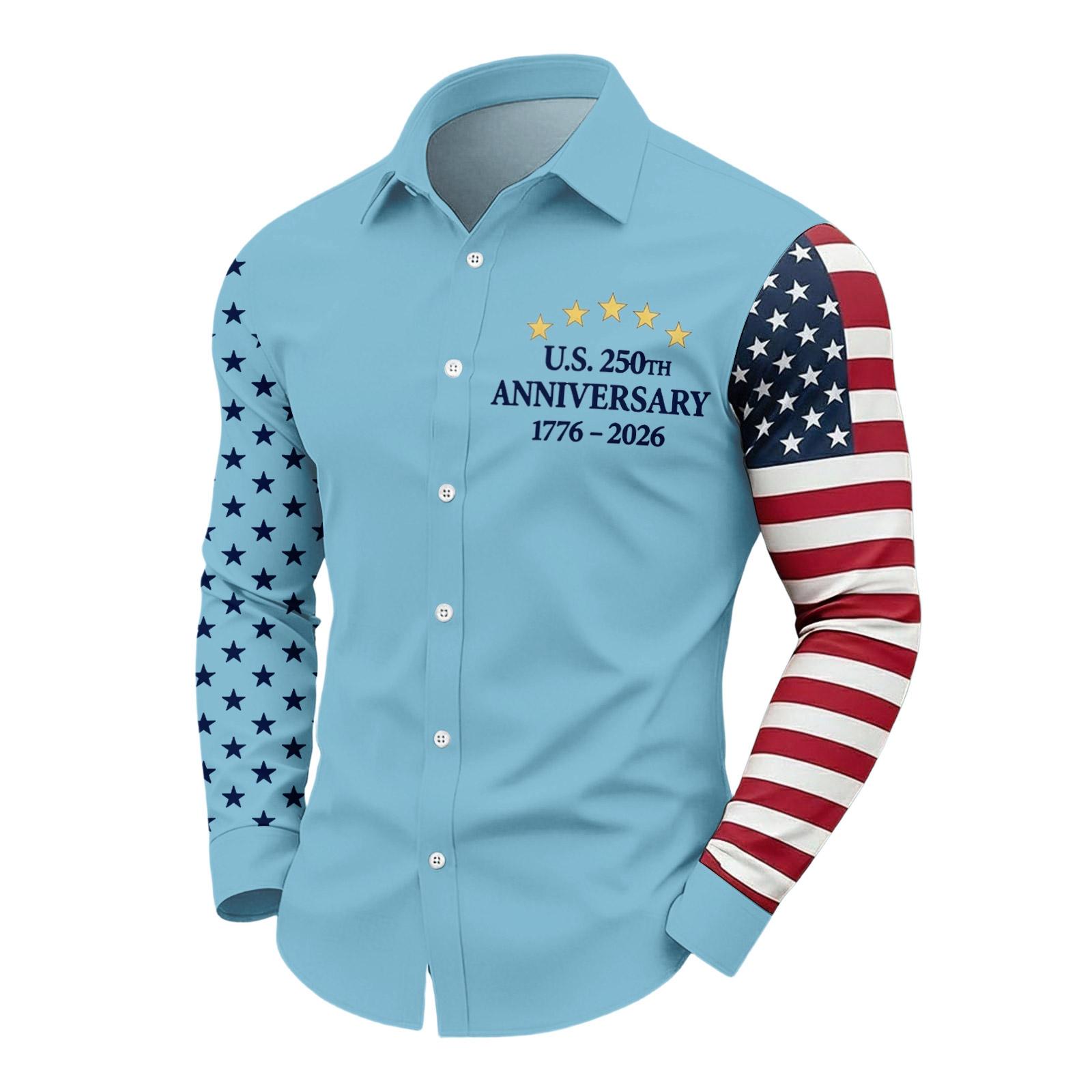 

Us 250Th Anniversary Long Sleeve Shirts For Men 1776-2026 American Flag Shirts XL небо синє кольору