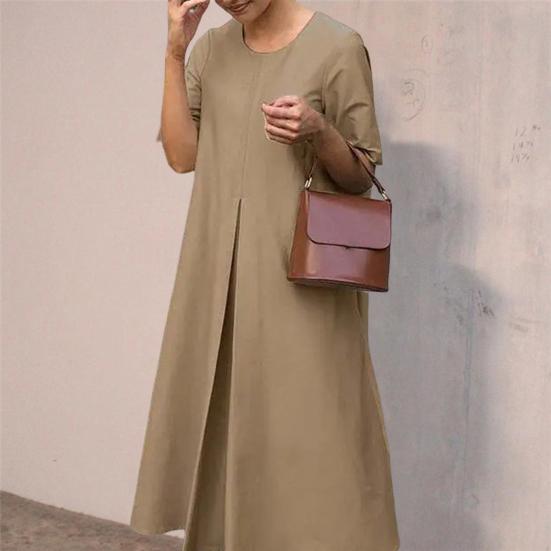 

Летнее женское платье с вырезом и короткими рукавами, сплошной цветной пуловер с большим подолом, трапециевидной формы, свободный OL, для поездок на работу