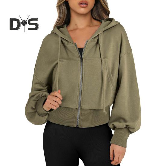 Женская толстовка с капюшоном на осень-зиму с короткими рукавами карманом застежкой-молнией плюшевой подкладкой однотонной свободными эластичными манжетами спортивной курткой на шнурке XL 2134₽