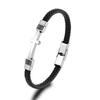 European American Fashion Versatile Black Leather Rope Cross Bracelet With Pattern Weaving Stainless Steel Personalized Trendy Men's