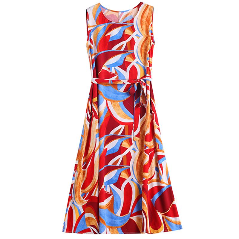 Casual Summer Dresses for Women Vintage Clothes Loose Sleeveless Plus Size Elegant Long Dress With Belt