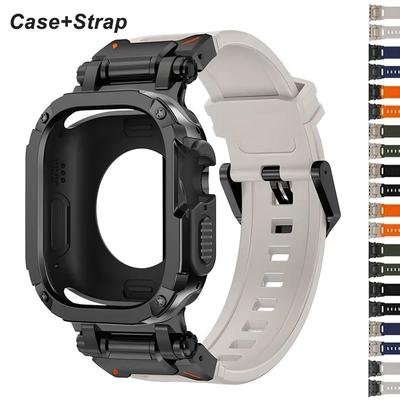 Strap+Case for Apple Watch Band Ultra 2 49mm 44mm 45mm TPU Protector Case Cover Silicone Bracelet for IWatch Series 9 8 7 6 5 4