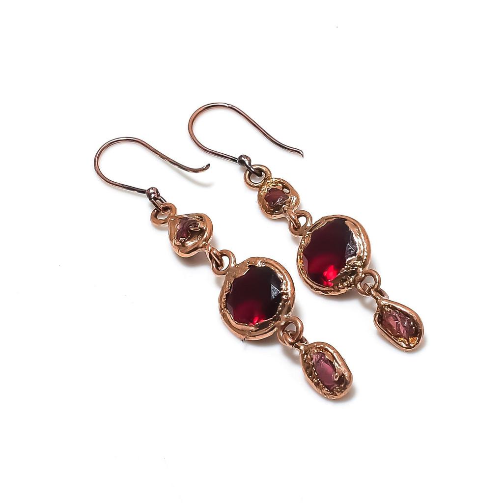 Garnet Earrings Gemstone Jewelry, Copper Electroformed Earrings, Gift For Women Handmade Earrings