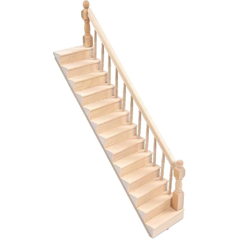 Doll House Stairs, Miniature Stairs 1/12 Scale, Glossy Rounded Corners Birch Material, Make Your Dollhouse Vivid, DIY Stairway Accessory Model,