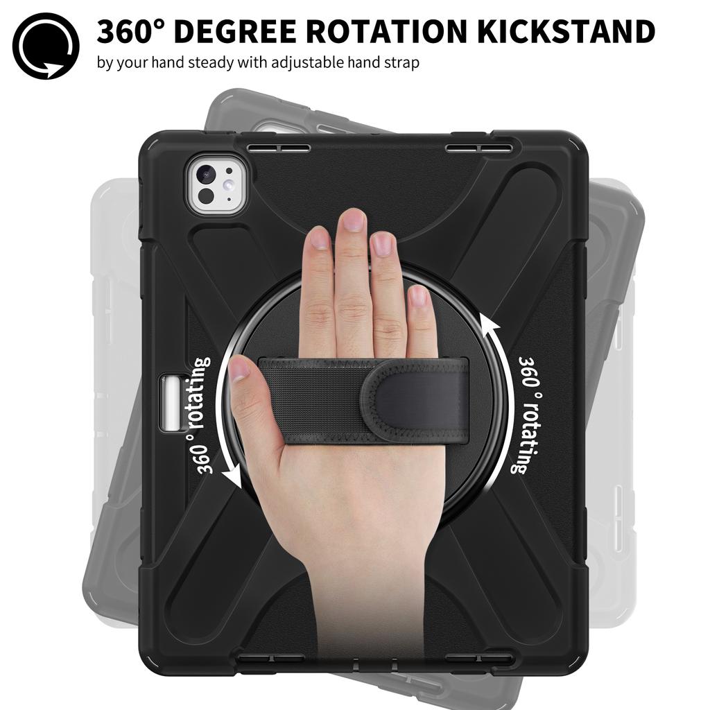 Für iPad Pro 13 (2024) Hülle Ständer Stifthalter TPU+PC+Silikon Tablet-Hülle mit Schultergurt