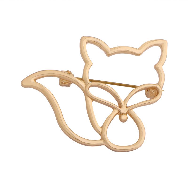 Golden Openwork Animal Brooch Pin - Fox, Deer, Cat, Pearl Teddy Bear Design Classic Fashion Accessory