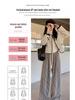 American Retro Pinstripe Woolen Petite Wide-Leg Pants - Casual Straight-Leg Streetwear 145cm
