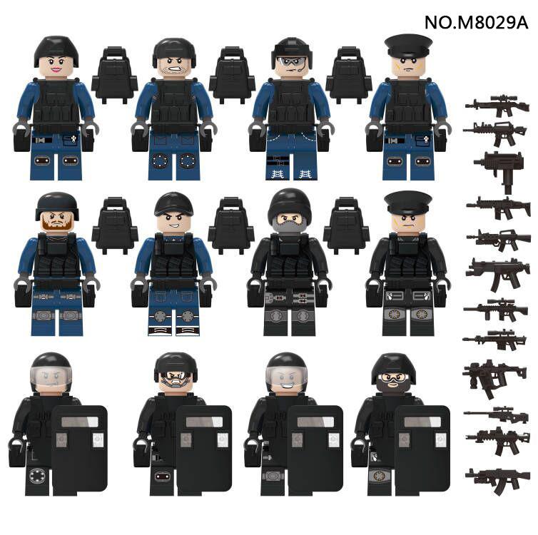 M8029A 8029B Black Swat Building Block Figurine Police Doll Ornament Small Particle Splicing Boy Toy Bag