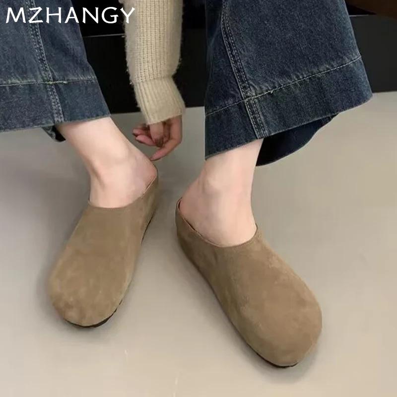 Platform Women Slippers Flats Suede Mules Shoes Woman 2025 Trend Fashion Casual Cozy Walking Retro Winter Slingback Flip Flops