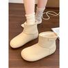 2025 autumn and winter new fashion snow boots thickened warm cotton shoes mustard green cute bread shoes flat short boots