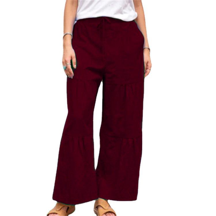 Women s 2025 Summer Linen Cotton Patchwork Casual Pants M вино красного