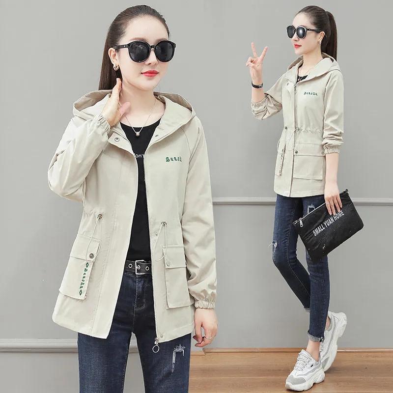 Women's Jacket Spring Autumn Pocket Zipper Long Sleeve Hooded Outwear Coat Loose Sport Windbreaker Jackets Famale
