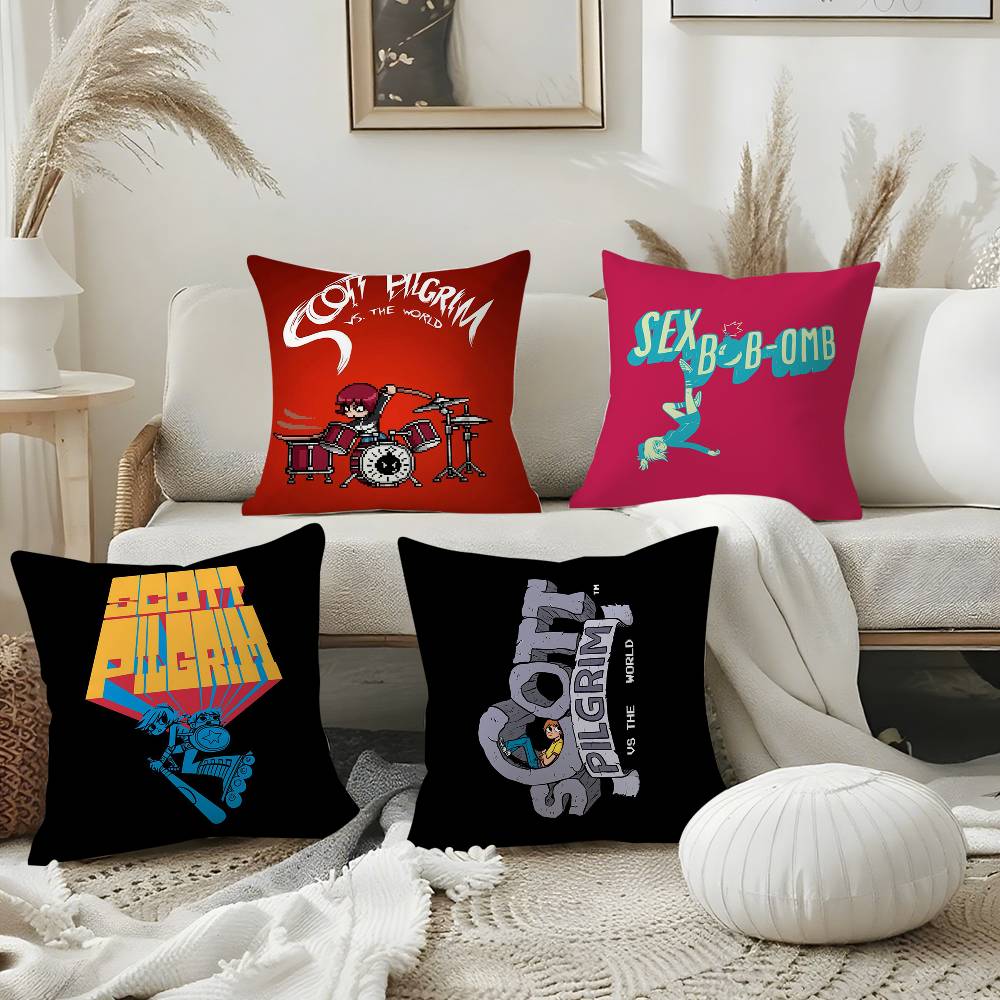 Cartoon S-Scott P-Pilgrim Pillow Case Office Sofa Dorm Chair Back Short Plush Double-sided Printing Home  Cushion Cover