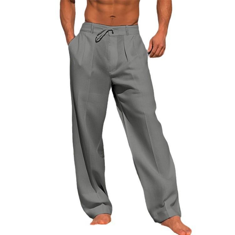Men's 2025 Summer Linen Pants - Breathable, Solid Color, Casual Beach Style with Front Pockets