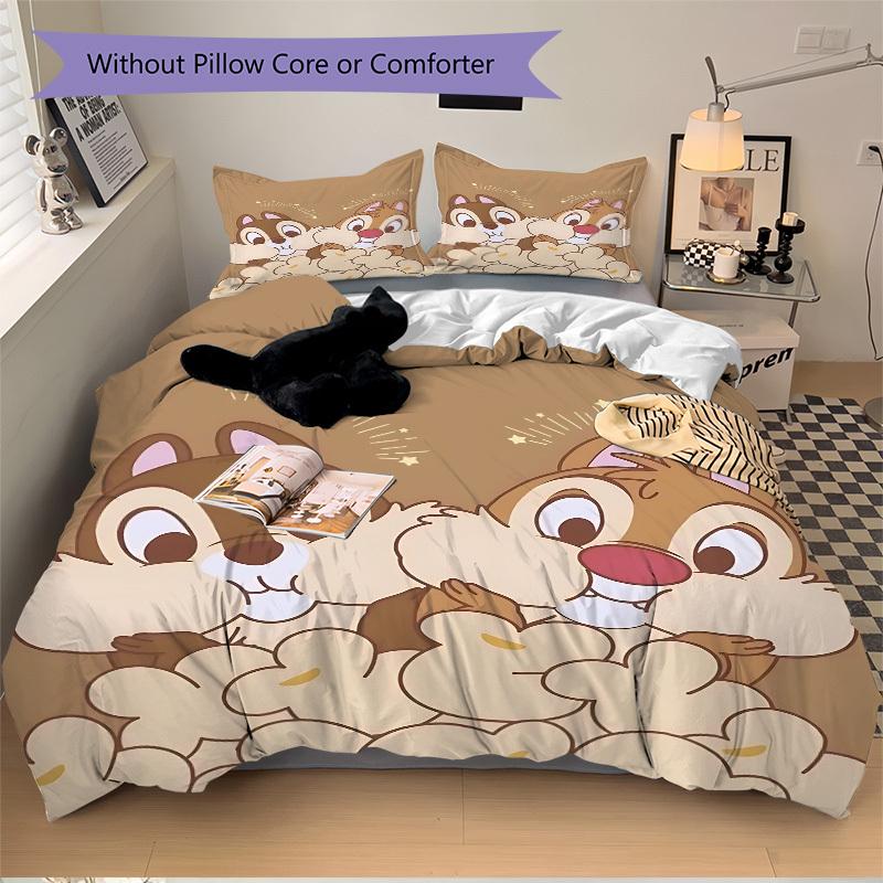 3pcs Chip 'n' Dale Printed Bedding Set, Breathable And Soft, Machine Washable, Christmas Gift, Suitable for Bedroom Decoration, 081