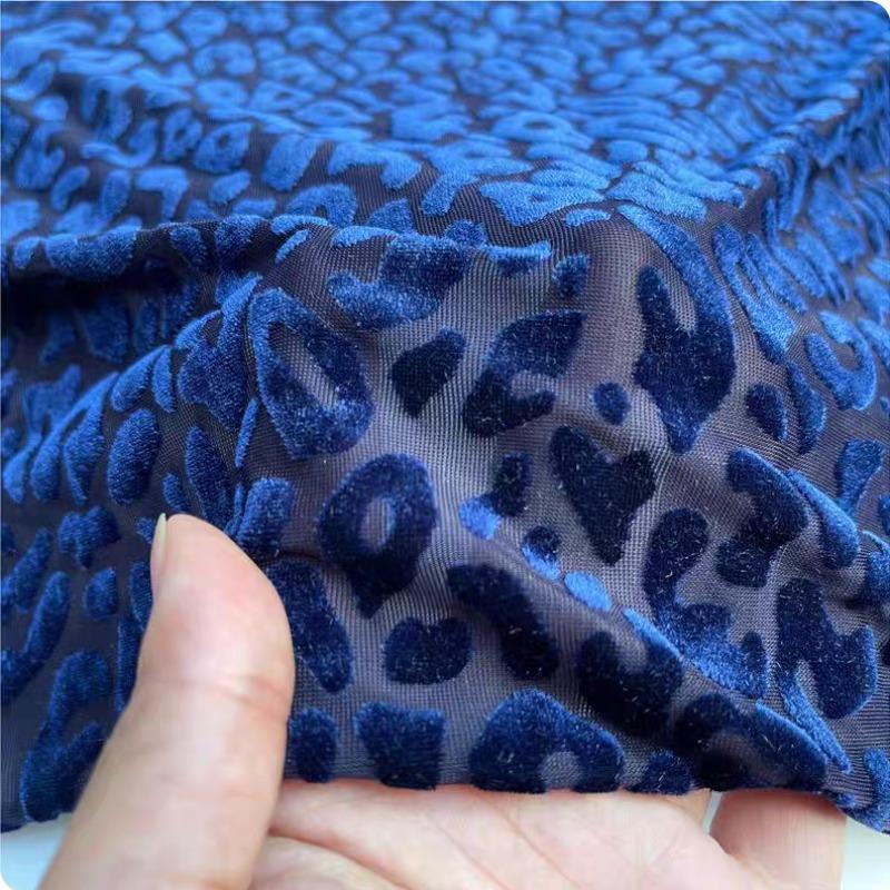 1yard Blue Color Leopard Print Stretchy Velvet Fabric African Lace Spandex Jacquard Fabric for DIY Sewing Clothing Dresses