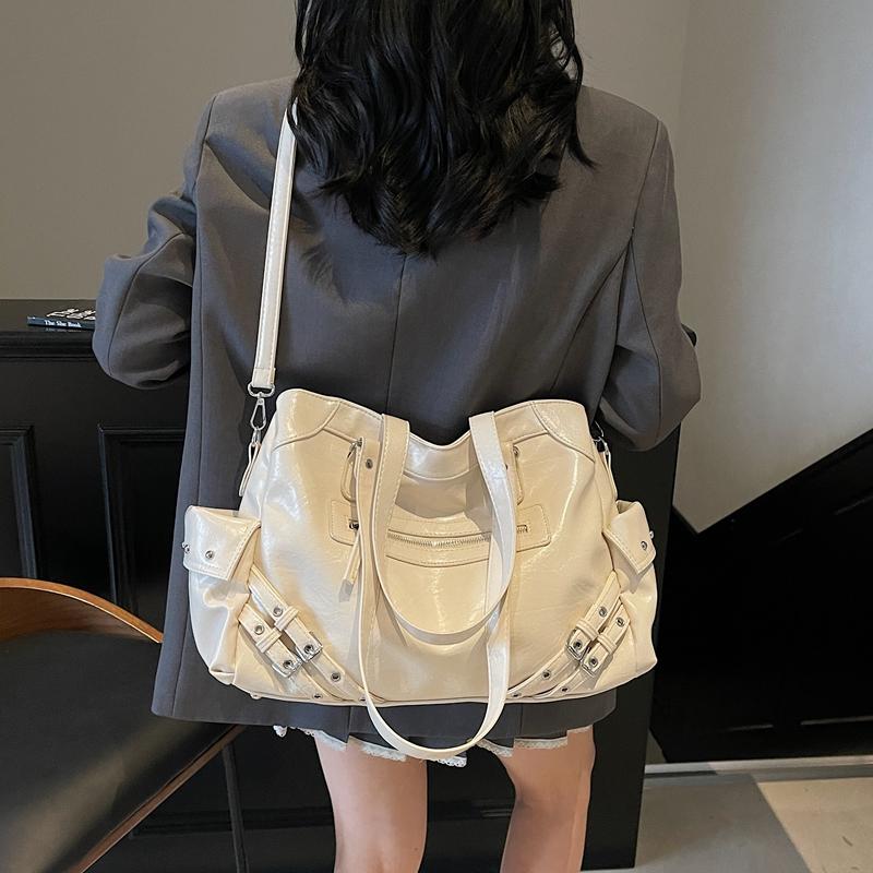 Elegante Kunstleder-Tragetasche Damen Mode Umhängetasche mit Reißverschlusstasche vorne