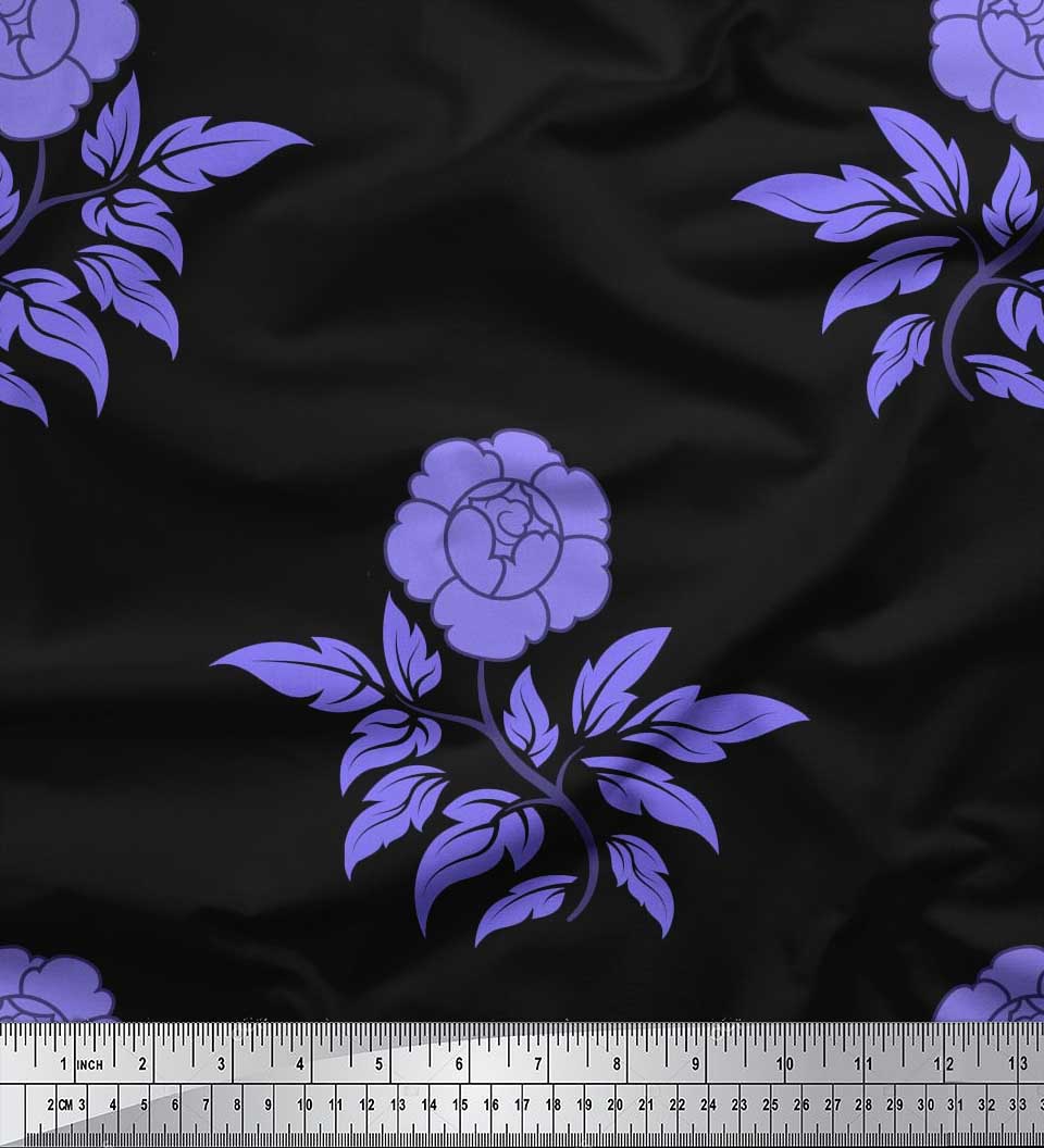 

Японська креп-атласна тканина Soimoi, листя та квітковий художній декор, друковані метри 42 дюйми 42 Inch Wide - Poly Crepe фіолетовий