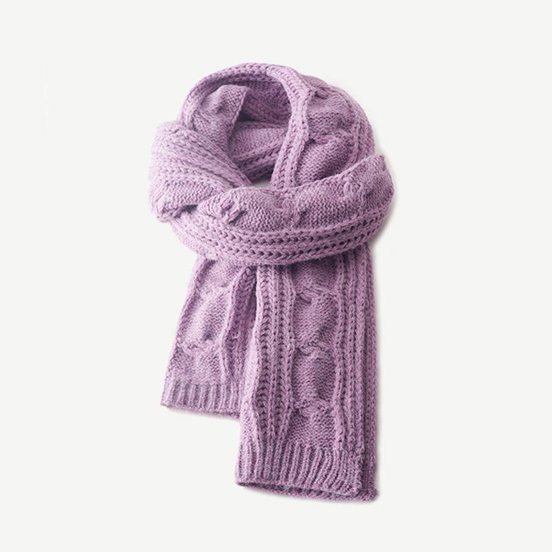 Solid color scarf women's winter new trend versatile shawl knitted thickened warm cute scarf