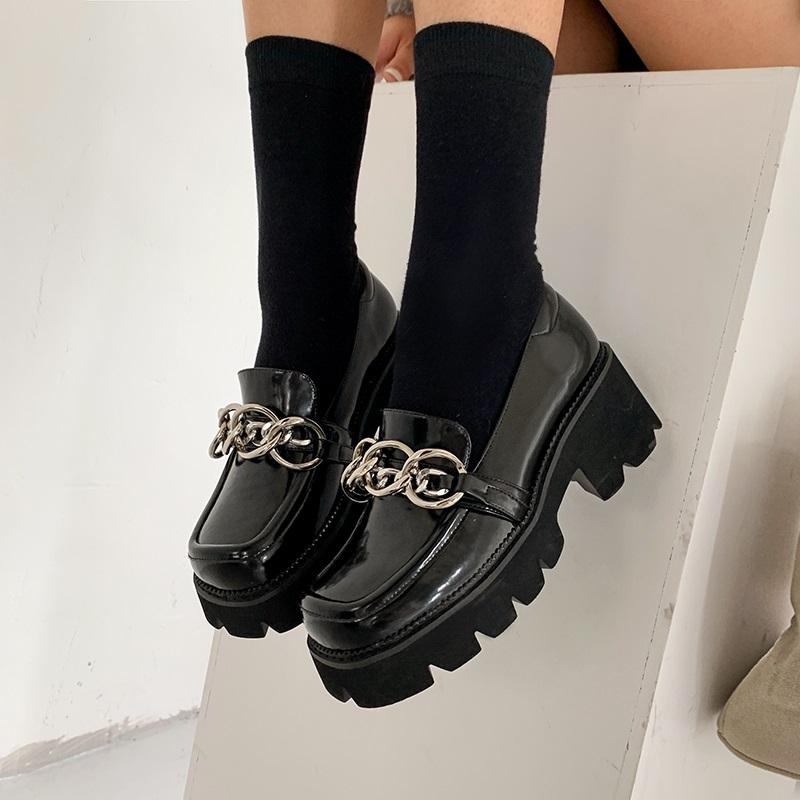 Mezereon Slip On Loafers Med Bottom Gothic Shoes Round Toe Platform Casual Shoes Vulcanized Footwear With Metal Decoration