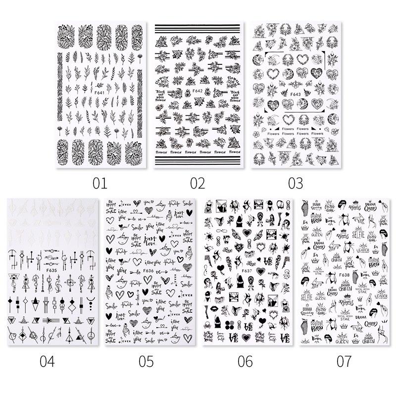 Nail Art Trend Stickers Černobílé romantické obtisky