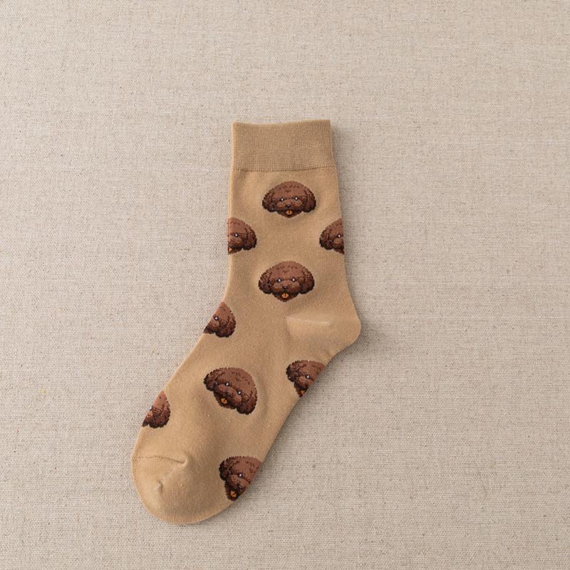 Korean Style Women's Cartoon Dog Cotton Mid-Calf Socks - Autumn/Winter Trendy Creative Japanese Long Socks