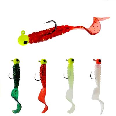 5 szt./worek Miękki przynęta na ryby Roll Tail z główką jigową 5cm Robak Larwa Przynęta wędkarska na Okonia Wędkarstwo Silikonowa Bioniczna Przynęta Pływająca