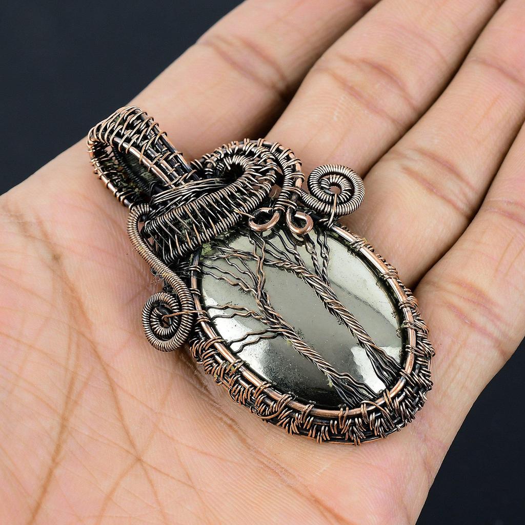 Golden Apache Pyrite Pendant, 999 Copper Wire Wrapped Jewelry, Gemstone Pendant, Gift For Her Handmade Dainty Jewelry