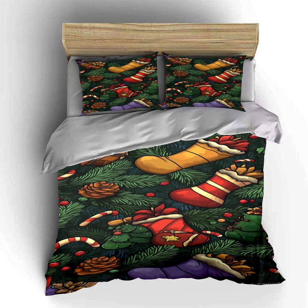 Stockings, Pinecones, Candy Canes. Bedding Sets Duvet Cover Sets Duvet Covers Pillowcases(1*Duvet Cover 2*Pillowcases Without Duvet Insert)