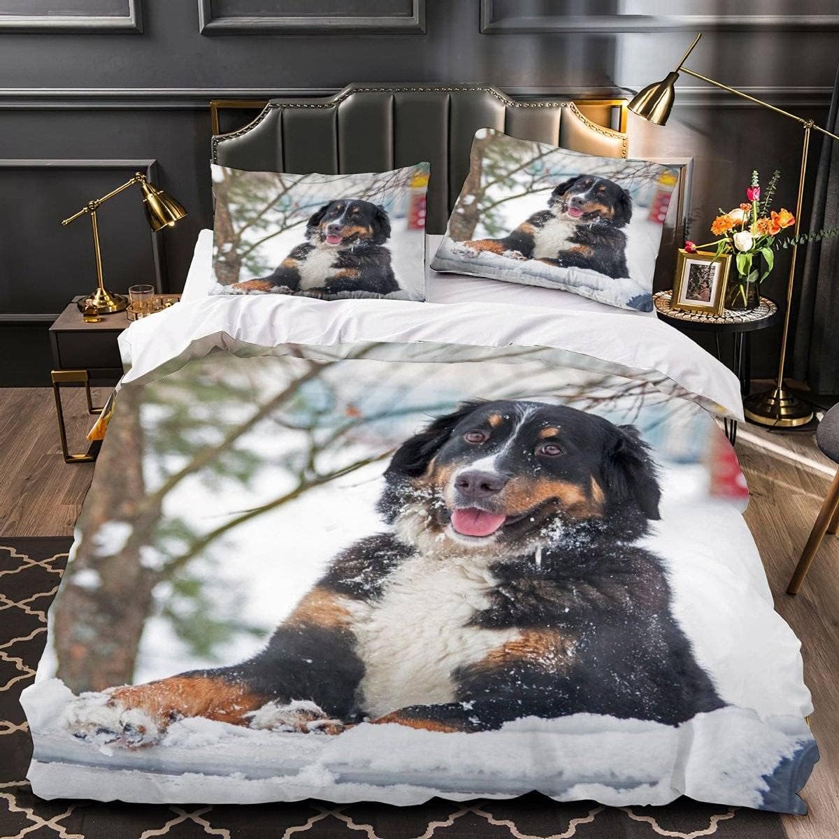 

Bernese Mountain Dog Duvet Cover Twin Cute Pet Dog Bedding Set For Boys Girls Microfiber Lovely Animal Comforter Cover 2/3 Piece EU SK(260*220cm)3pcs