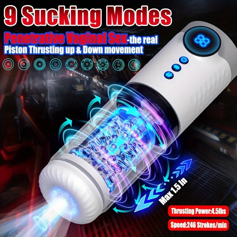 1pc Male Masturbator Sex Toys For Men - Male Sex Toy Adult Toys 9 Thrusting 9 Rotating 9 Suck Modes With LCD Display Visual Window Interactive Inducti