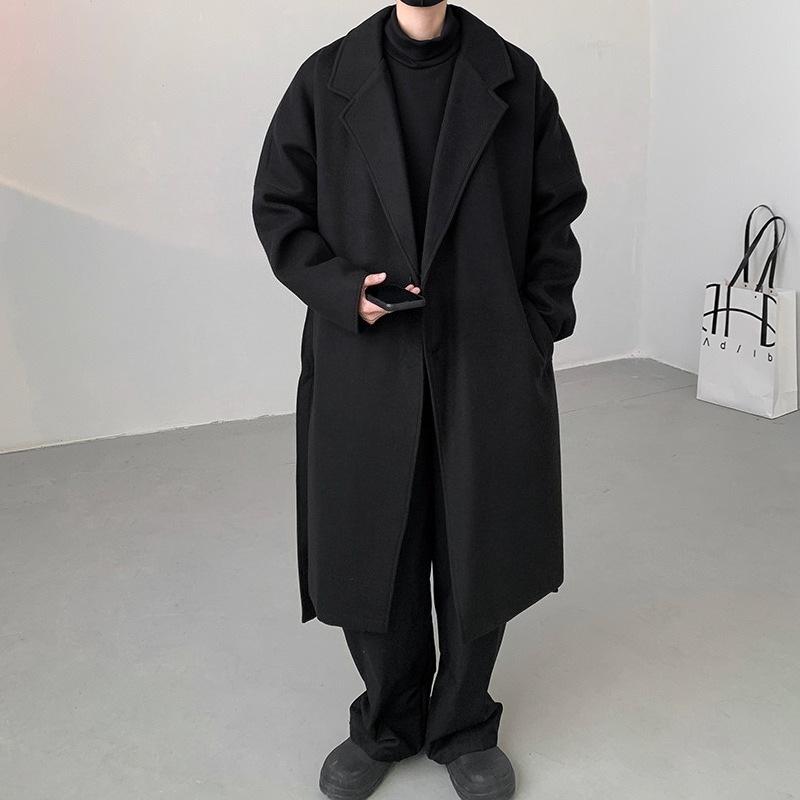 Men's Single-Breasted Wool Trench Coat - British Style Long Overcoat for Spring, Autumn, and Winter