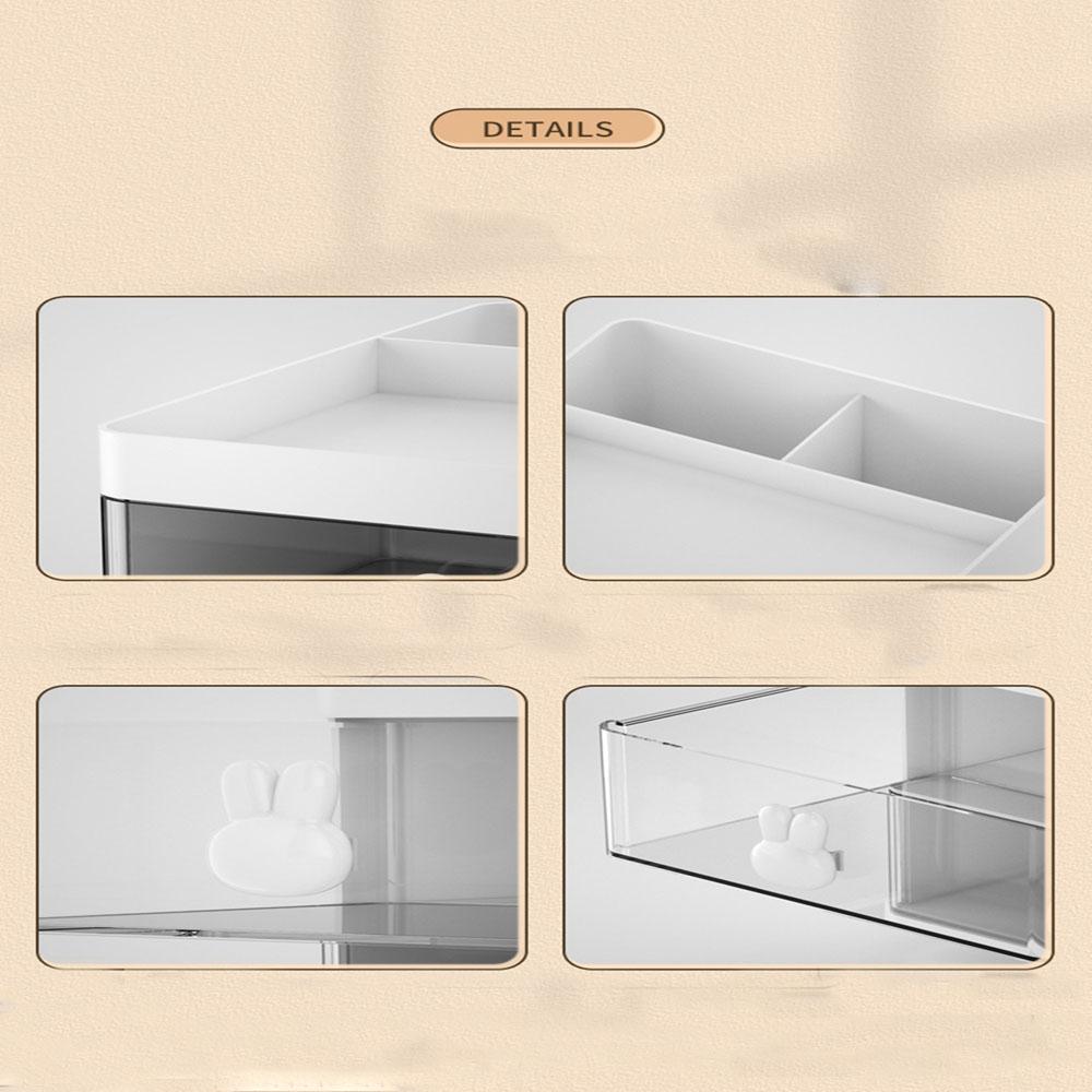 1PCS 2-laye Creative Pen Holder Transparent Drawer Rabbit Storage Box Children Girls Student Office Bedroom Desktop