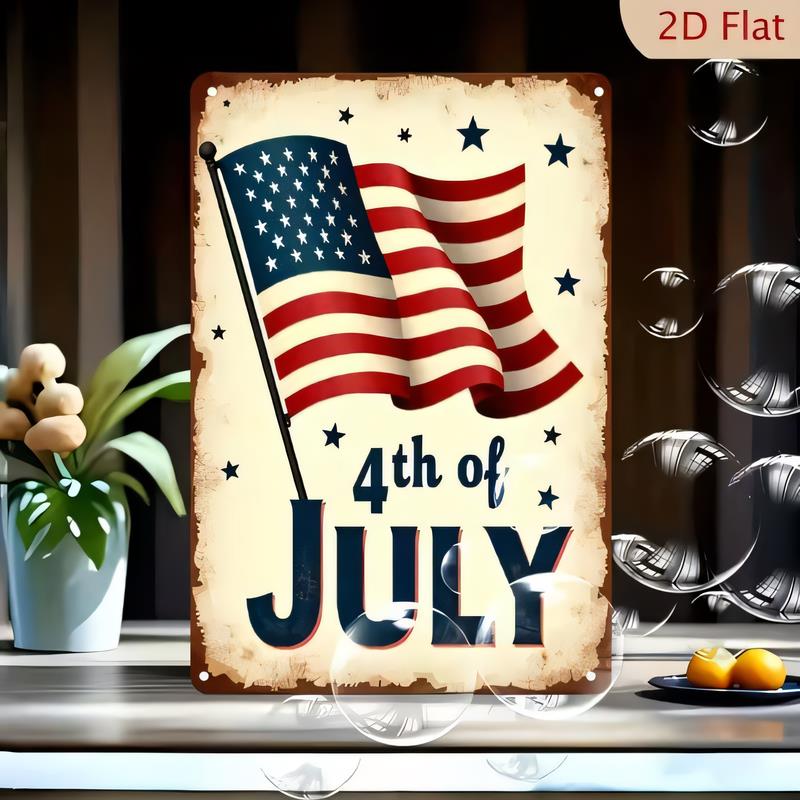 Tin Sign Vintage Th of July Metal Wall Art American Flag Retro Patriotic Poster Rusted Look Independence Day Decoration for