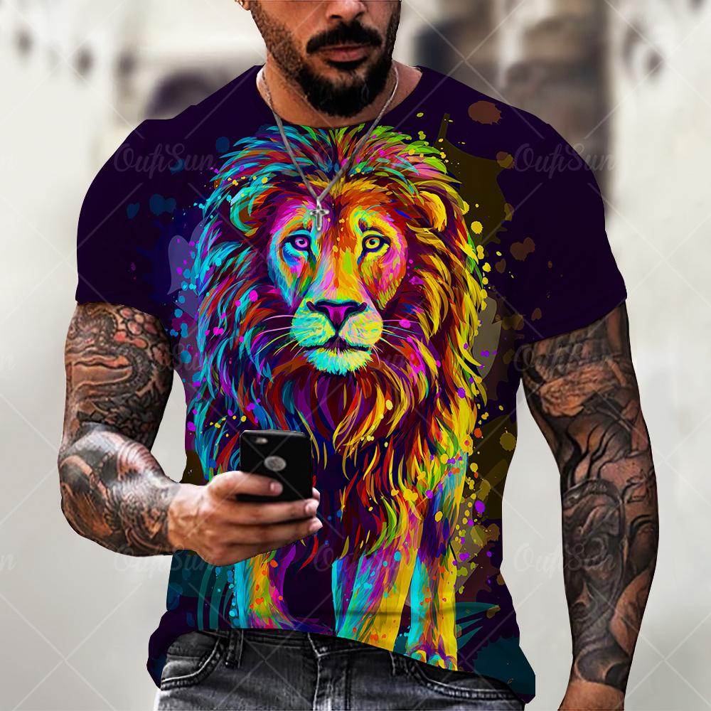Men's T-shirt Summer Outdoor Breathable Round Neck Top Short Sleeve 3D Tiger Printed Pattern Large Loose Men's Tshirt